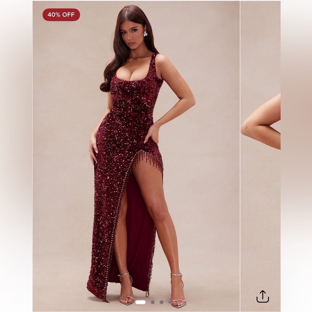 Burgundy Sequin Gown with Slit